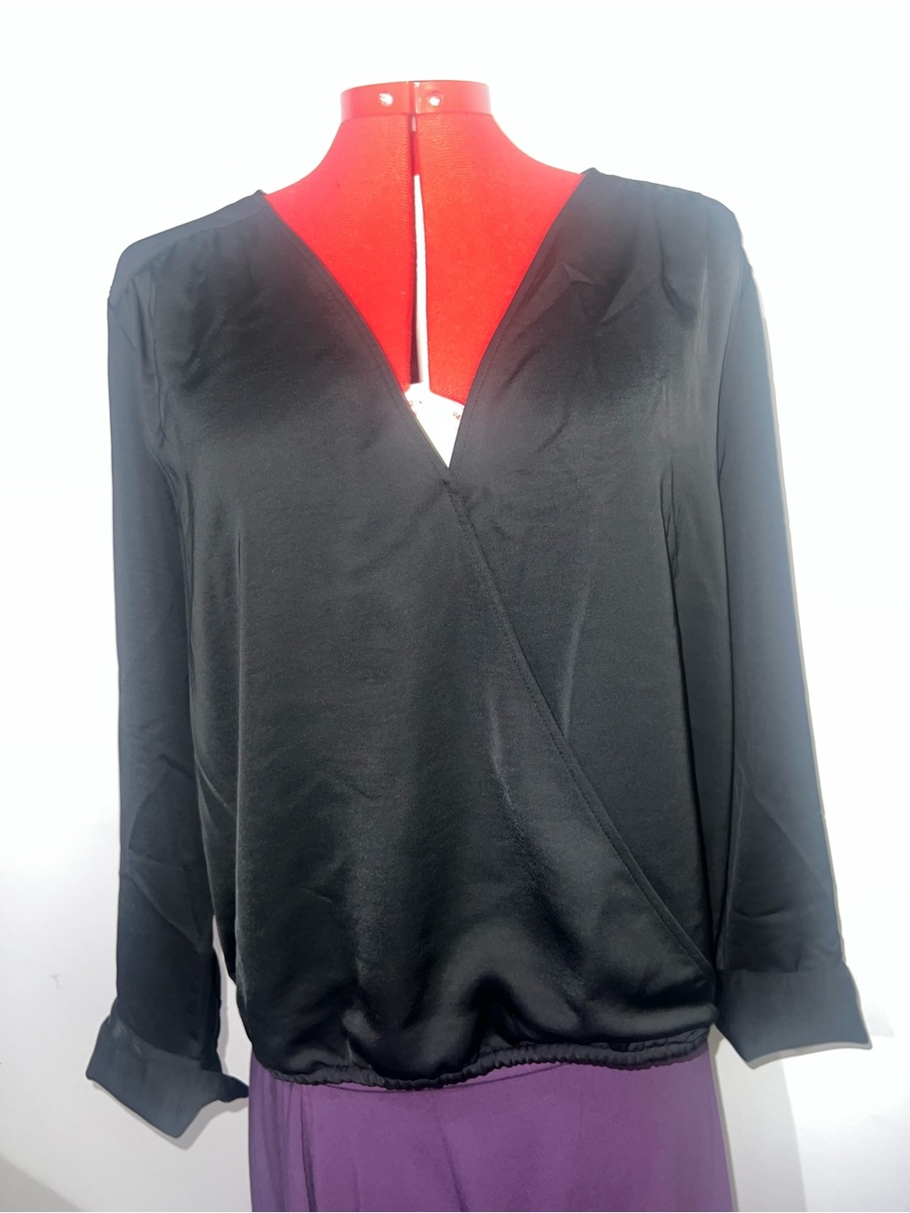 NWT A New Day Black Long-Sleeve Wrap Blouse size XL